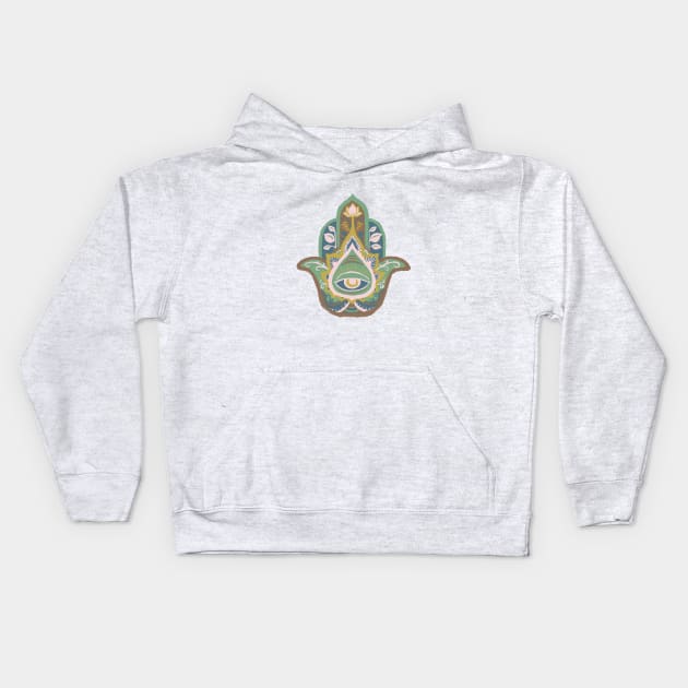 Hamsa Hand - Emerald(May) Kids Hoodie by akaneyabushita